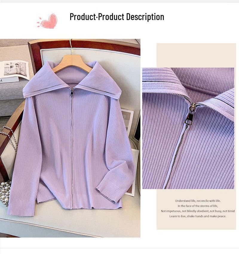 Plus Size Women's Loose Lapel Sweater, Bust 150/160, Knit 350-8080
