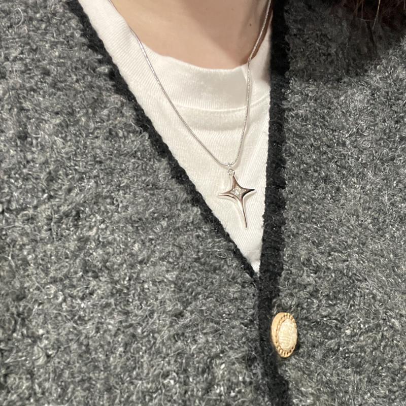 Vintage Silver Color Star Pendant Necklace For Women Men Goth Punk Aesthetic Chain Korean Fashion Party Gift