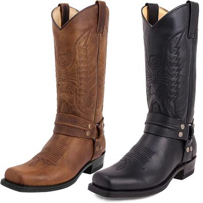 Luxury New Western Cowboy Boots Black Brown Faux Leather Winter Shoes Men Embroidery Men Mid-calf Boots Size 48 BOTAS