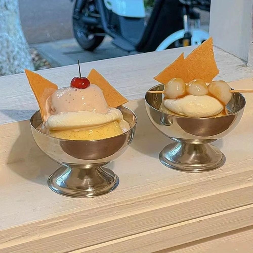 Runder Dessertbecher Edelstahl Süßigkeitenbehälter Robuste Vintage Servierschalen Obst