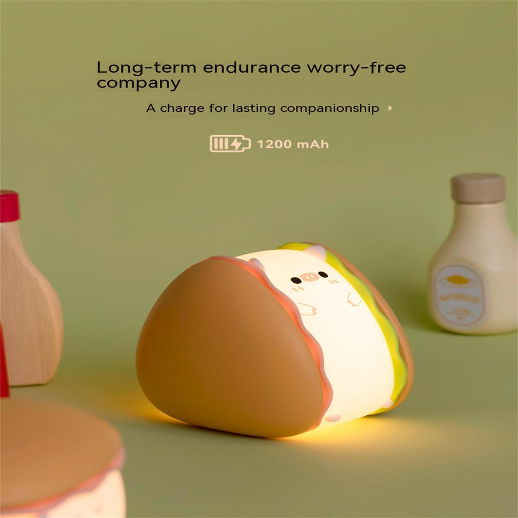 Cute Hamburg Desk Lamp USB Rechargeable 1200mAh Battery Nursery Night Lights 3