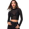 Damen Mesh Durchsichtiges Ultradünnes Slim Elastisches Langarmtop Mesh Basisshirt