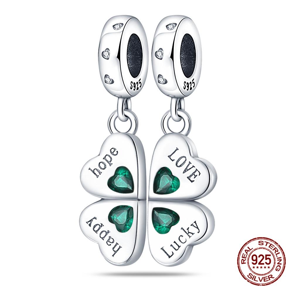 100% 925 Silver Heart Shaped Four Leaf Clover Ladybug Charms Fit Original 925 Women Bracelet DIY Jewelry Making Gift