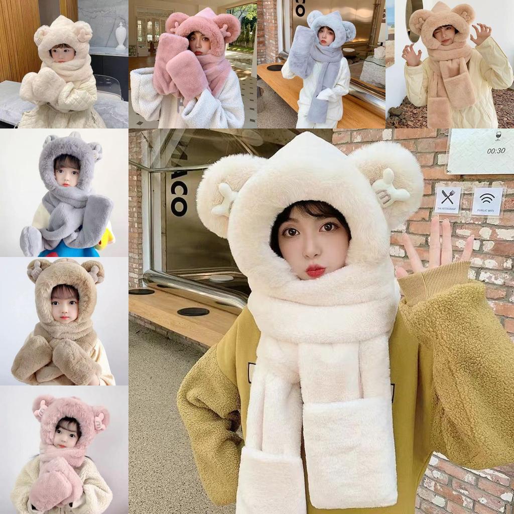Bear Hat Kids Winter Plush Hat Scarf Set With Windproof Ear Protection For Warmth And Style