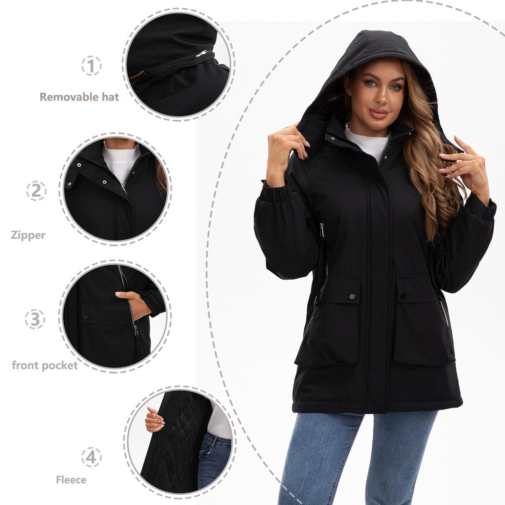 Hooded fashion trend women's thickened warm mountaineering windproof waterproof fluffy lightweight comfortable long-sleeved cotton down jacket