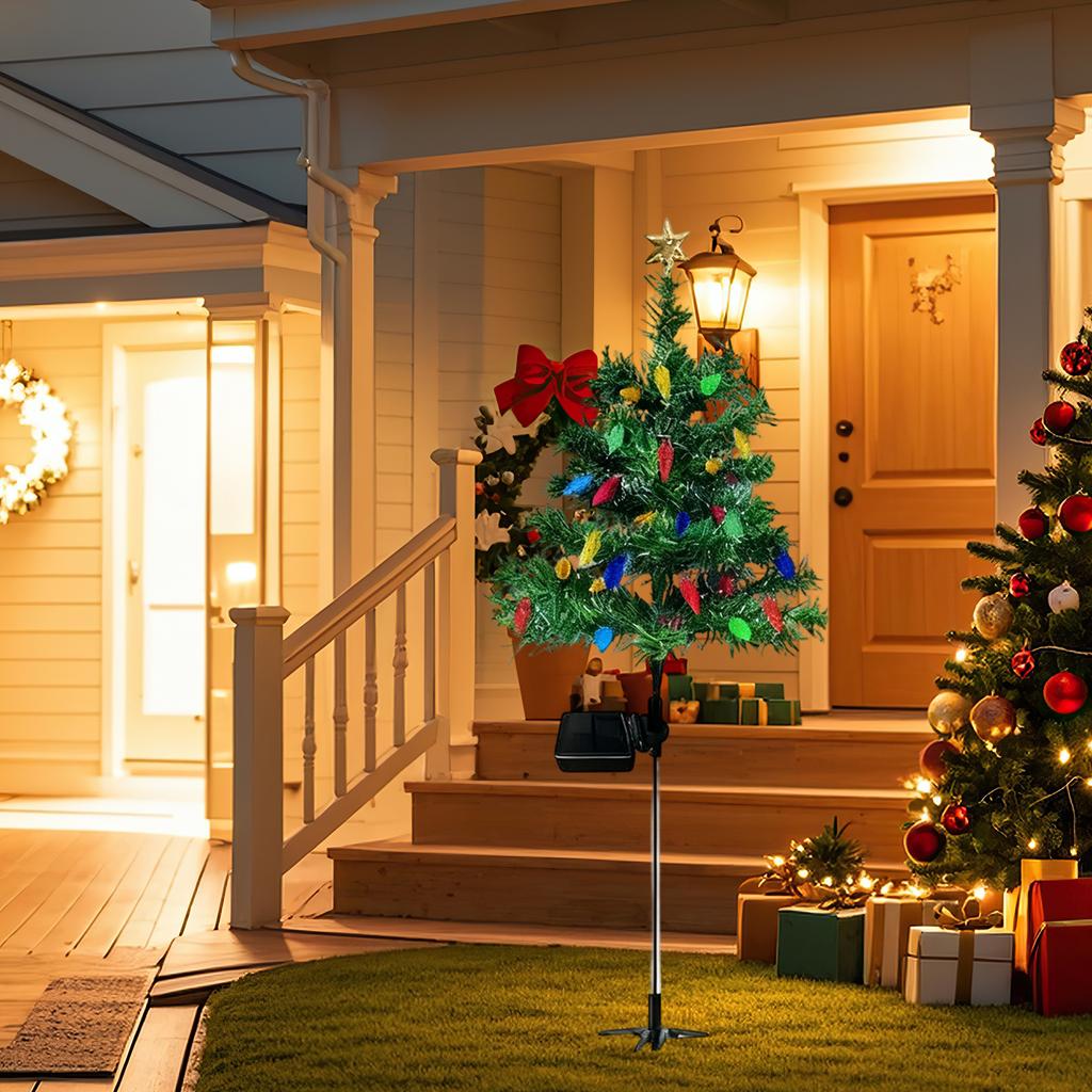 2PC Solar Christmas Tree Lights Outdoor Waterproof Christmas Holiday Atmosphere Decoration Courtyard Garden Ground  Lights
