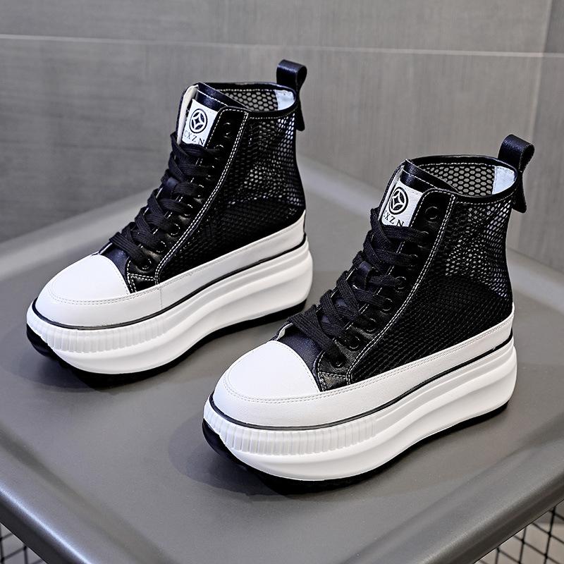 Fashion Women Summer Shoes Boots Ankle 2025 Spring Autumn Platform Wedge Sneakers Shoes 7.5cm Breathable Air Mesh Summer Boots