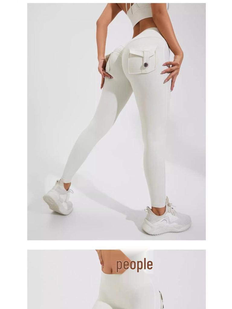 High Waist Cargo Pocket Butt Lift Yoga Pants - Fashion Nude Feel, Elastic Tummy Control, Quick-Dry Leggings