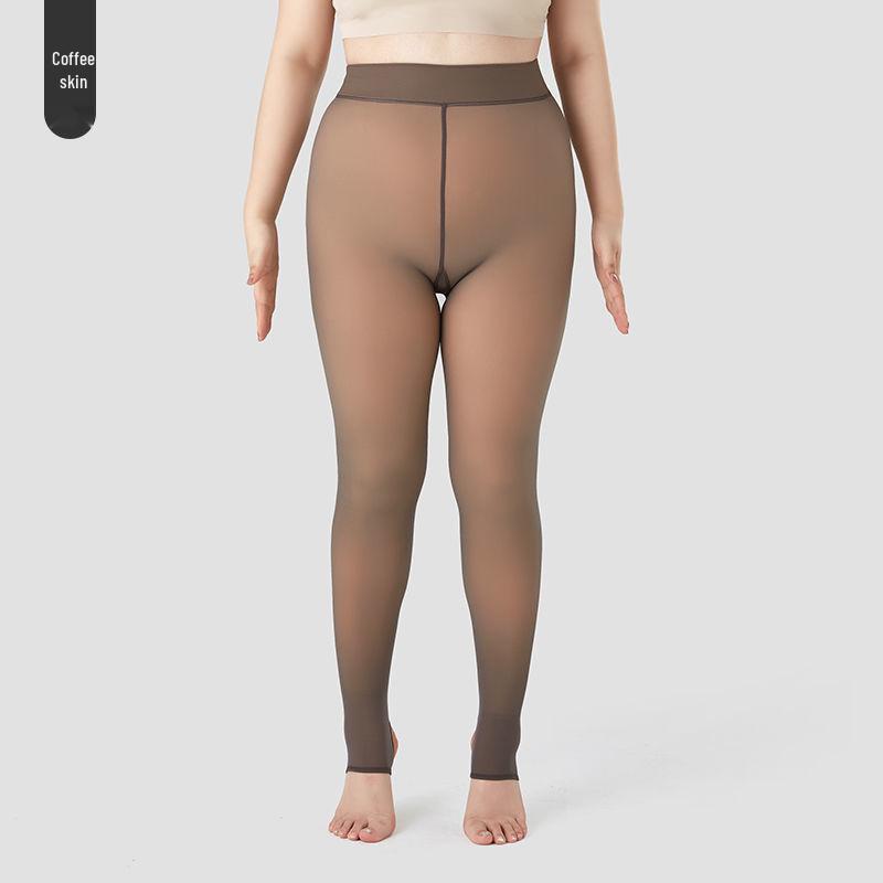 Plus Size Grey Sheer Seamless Leggings: Nude-Look Flight Attendant Style Stockings for Women, Spring & Autumn.