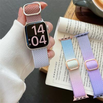 Rainbow Knitting Strap For Apple Watch Band Ultra2 49mm 44mm 40mm 45mm 41mm 42mm Wrist Metal iWatch Series 8 7 6 5 SE 4 3 Bracelet Band