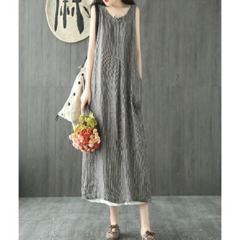 Loose Sleeveless Mid Length Striped Dress Loose Sleeveless Stripes Dress