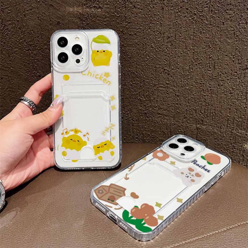 Card Slot Holder Silicone Wallet Pocket Case For iPhone 14 16 17 Xiaomi Redmi Note 13 Reno 12F 13F Samsung S23 S24 S25 Ultra Cover Clear Phone Bumper