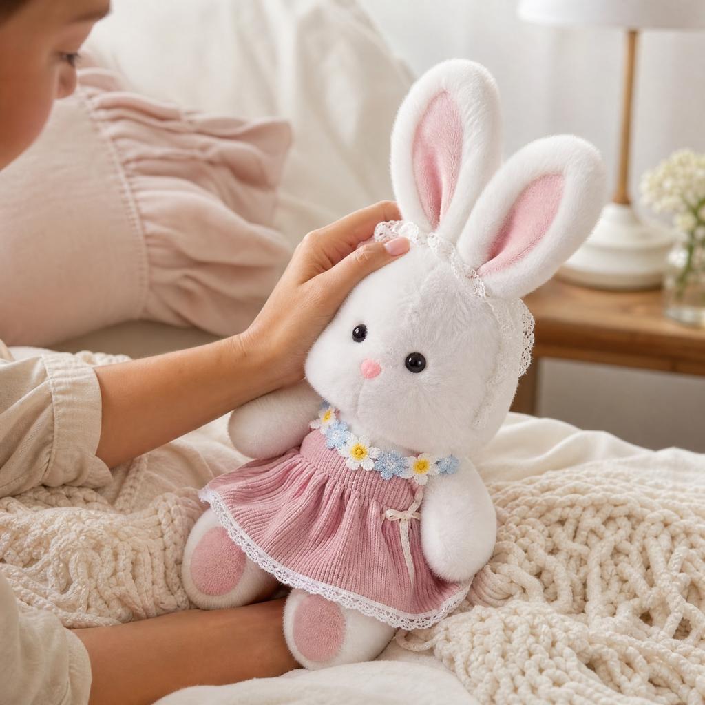 Plush Bunny Stuffed Animal Soft Toy for Cuddling and Comfort - Desk Decor Companion