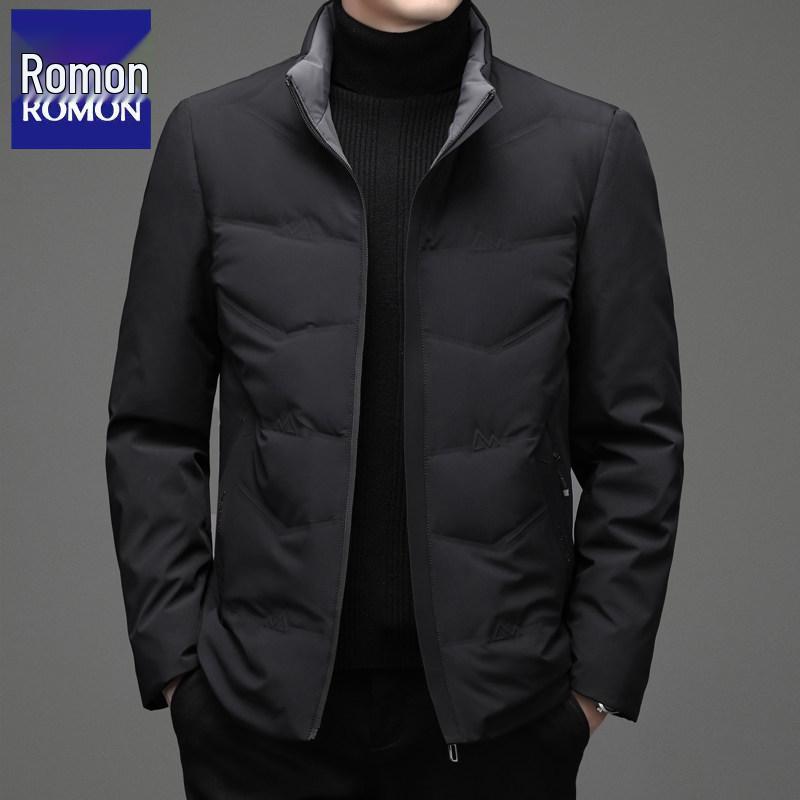 

LOMON 2025 Men s Stand Collar White Duck Down Jacket - Short, Thickened, Casual Winter Outerwear 170 (100-120 Jin) чорний