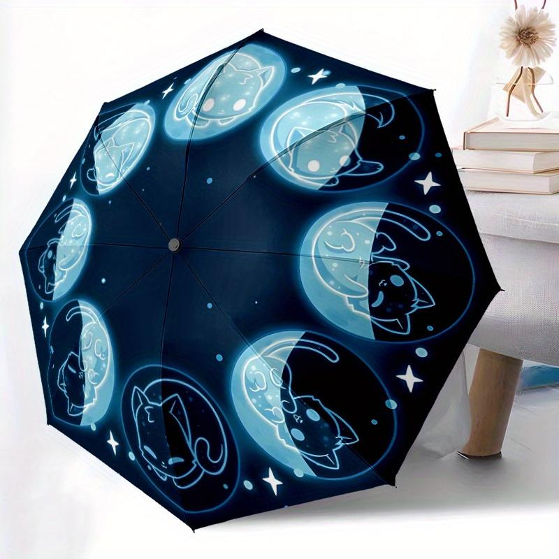 1pc Moon Phase Cat Automatic Open/close Folding Umbrella, Compact Portable Travel Umbrella, Perfect Birthday/Christmas, Cute Umbrella, Durab