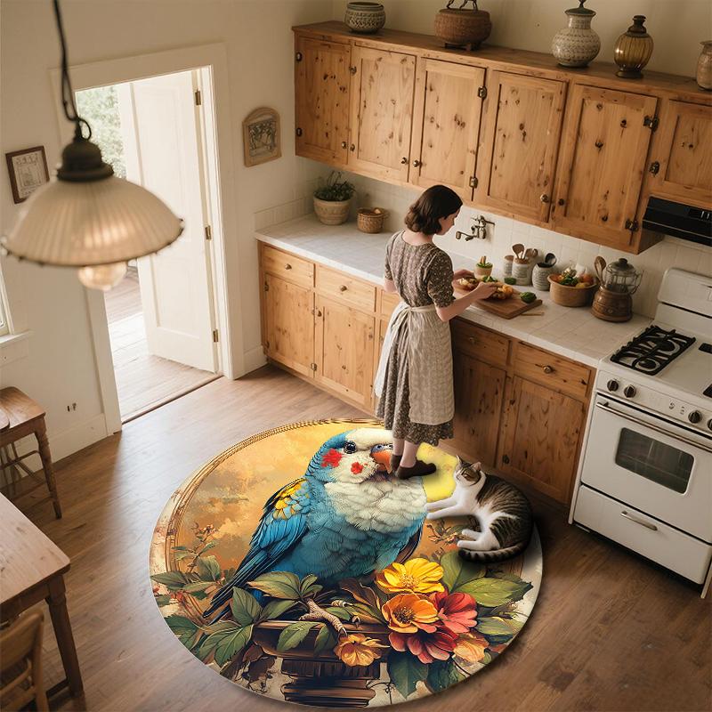 Flowers and Birds,Round Area Rug,Carpet Rug for Living Room Bedroom Sofa Playroom Decor,Non-slip Floor Mat