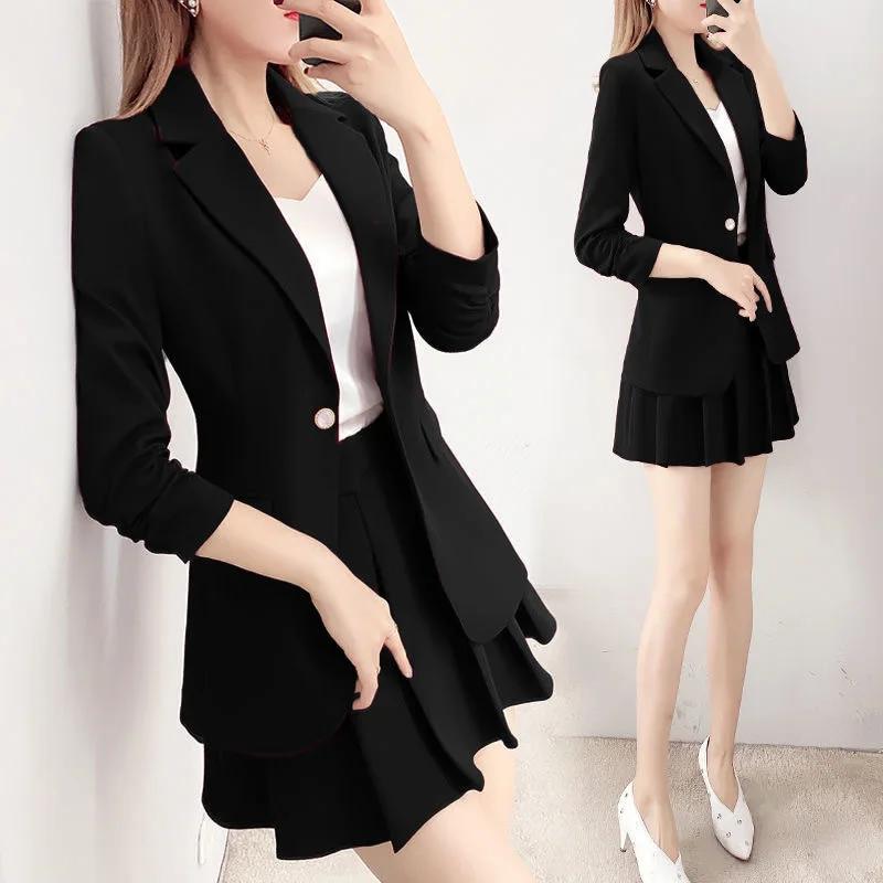 Women's Red Suit Set Skirt Fashionable Autumn Winter Two-Piece Set Small Western Style Jacket Pleated Skirt Ensemble