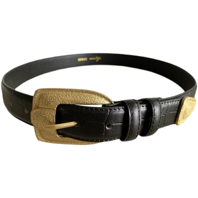 

Четыре сезона в наличии новый ретро винтажный порт стиль ремень головной убор коровья кожа брюки ремень женский из натуральной кожи украшение 90*3 чёрный