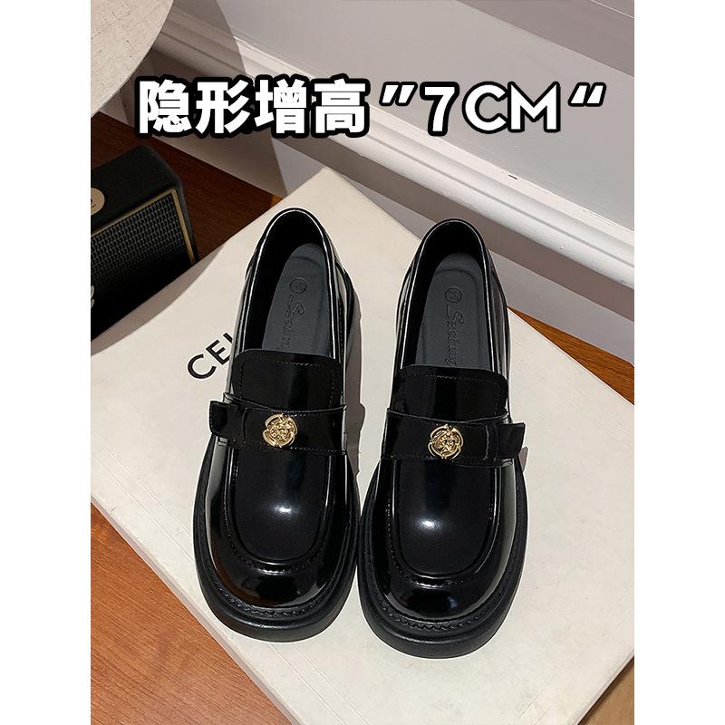 

Кожаные лоферы на платформе с камелией 7 см рабочие, закрывающие стопу, с внутренней высотой, увеличивающей рост, женские туфли, британские маленькие кожаные туфли, туфли-одинарки с круглым носком 39