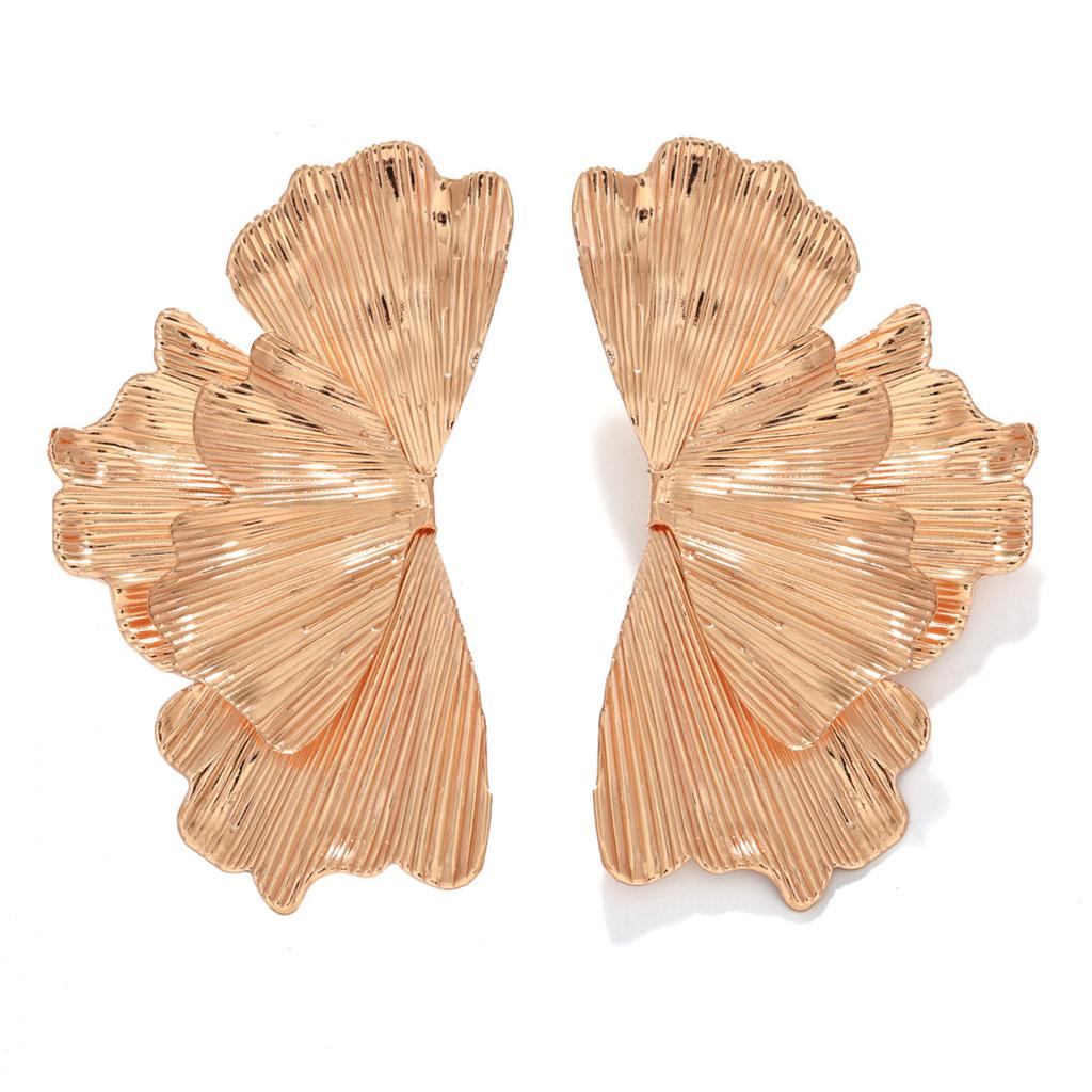 Irregularly Pleated Flower Stud Earrings, Ginkgo Biloba Leaf Petal Necklace Set, Jewelry, Exaggerated Temperament, High-end Earrings.