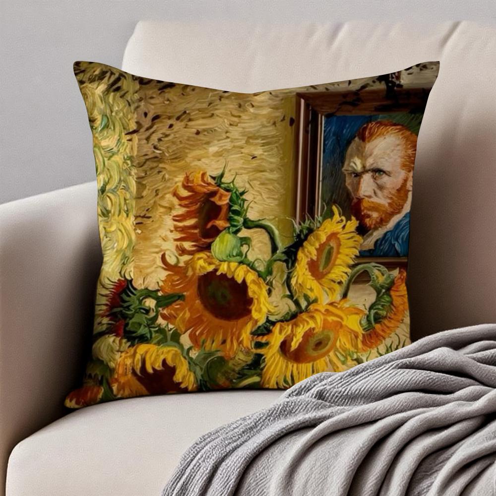 Van Gogh Starry Sky Dutch Painting Art Cushion Cover Pillowcase Antidustmite Invisible Zipper Short Plush Sofa Cushion
