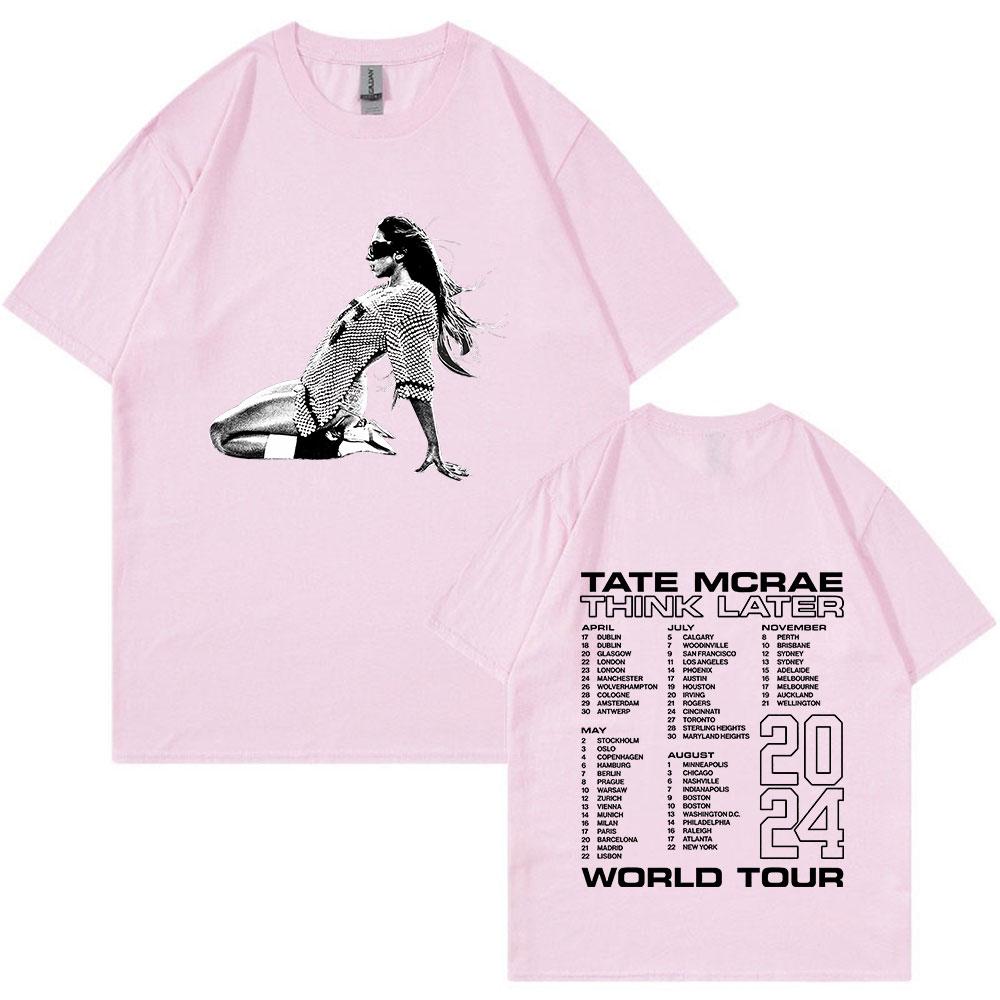 Tate Mcrae The Think Later World Tour 2024 T-skjorte Herre Dame Mote Vintage T-skjorter Harajuku Kortermet Oversized T-skjorter