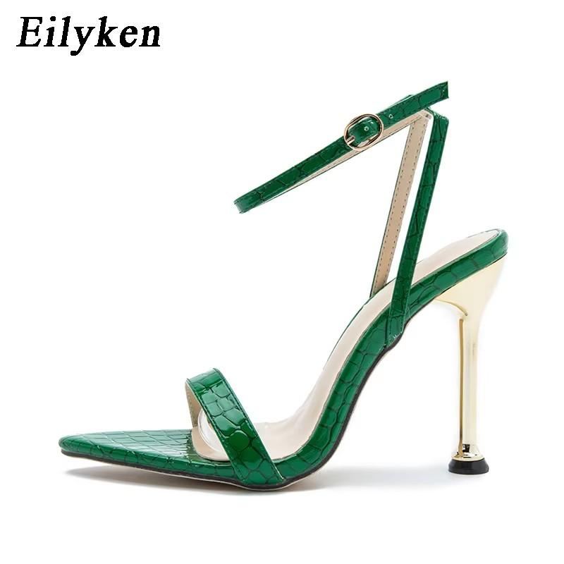 Fashion Eilyken Narrow Band Ankle Buckle Strap Green High Heels Sandals Women's Pointed Toe Party Female Shoes Sandalias Mujer