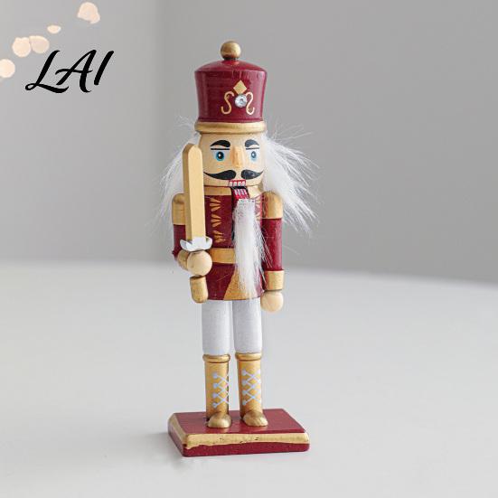 Decorative Wooden Nutcracker Soldier Figurine Handcrafted Solid Wood Christmas Tabletop Ornament Holiday Table Decor for Desk And Bookshelf