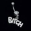 Bitch Letters Rhinestone Crystal Belly Button Navel Ring Barbell Surgical Steel