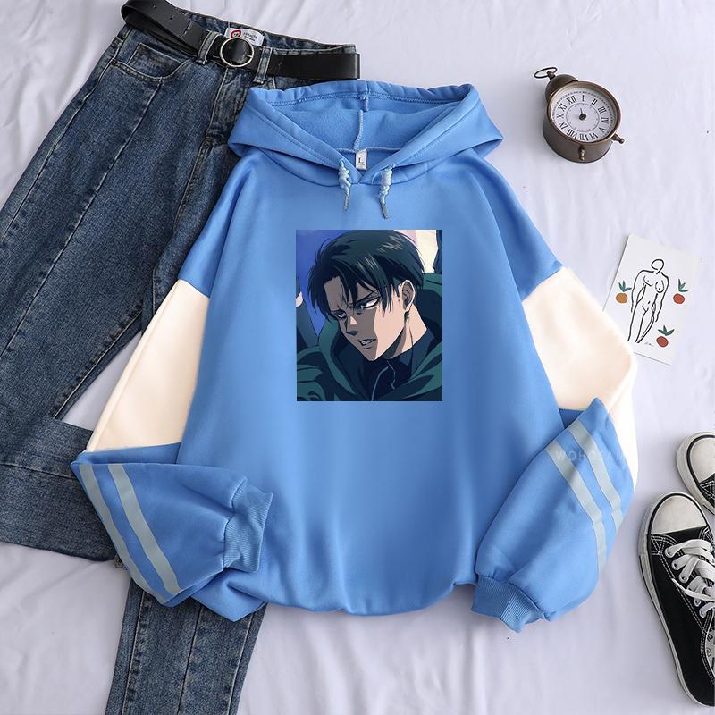 

Harajuku Аниме Атака Титанов Плакат Печать Толстовки С Капюшоном Женщин Смешной Мультфильм Уличная Одежда Пуловер Двухцветные Толстовки Мужские 4XL синий