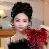 Women Luxury Mesh Flower Pearls Tassels Hair Clips Female Fluffy Shark Hair Claws Hair Accessories Headdress