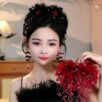 Women Luxury Mesh Flower Pearls Tassels Hair Clips Female Fluffy Shark Hair Claws Hair Accessories Headdress
