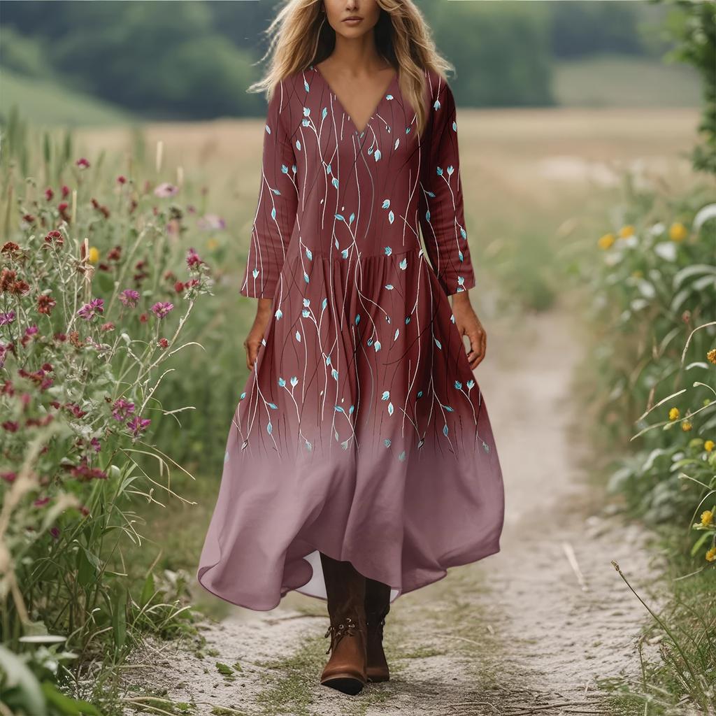 Women's Casual And Fashionable Round-neck Long Sleeve Mid Length Dress