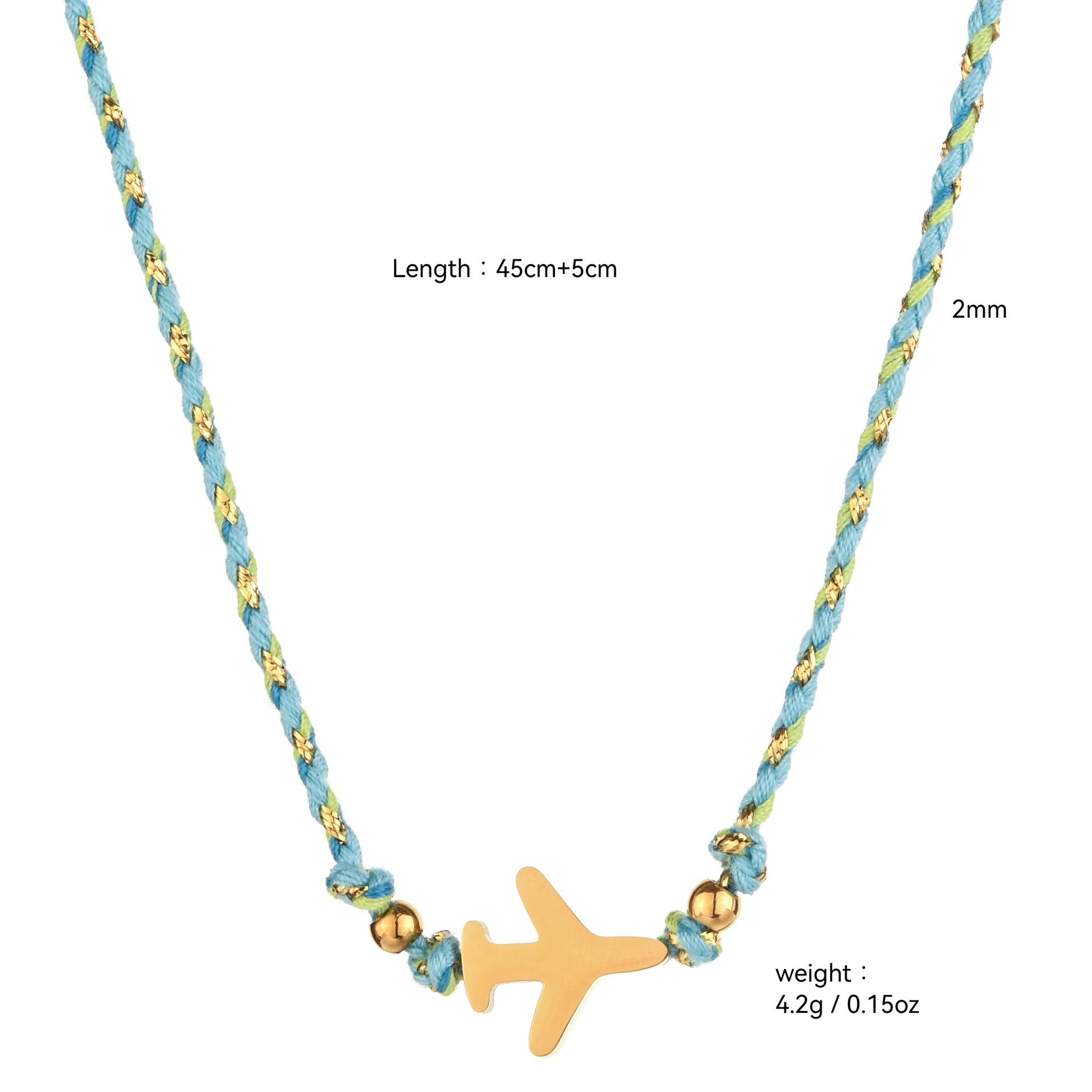 Retro Colorful Airplane Pendant Necklace with 18K Gold-Plated Clavicle Chain