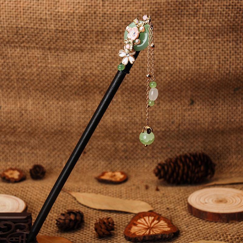 Dřevěná vlásenka se střapci ve starověkém stylu pro Hanfu – imitace ebenového dřeva, stupňovitý design, doplněk dámského kostýmu