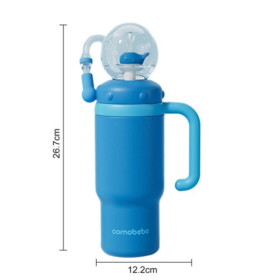 Velrybí fontánový kelímek 710ml Nerezový hrnek na pití se zábavným fontánovým efektem Nepropustný Kelímek se slámkou odolný proti rozlití pro děti dospělé