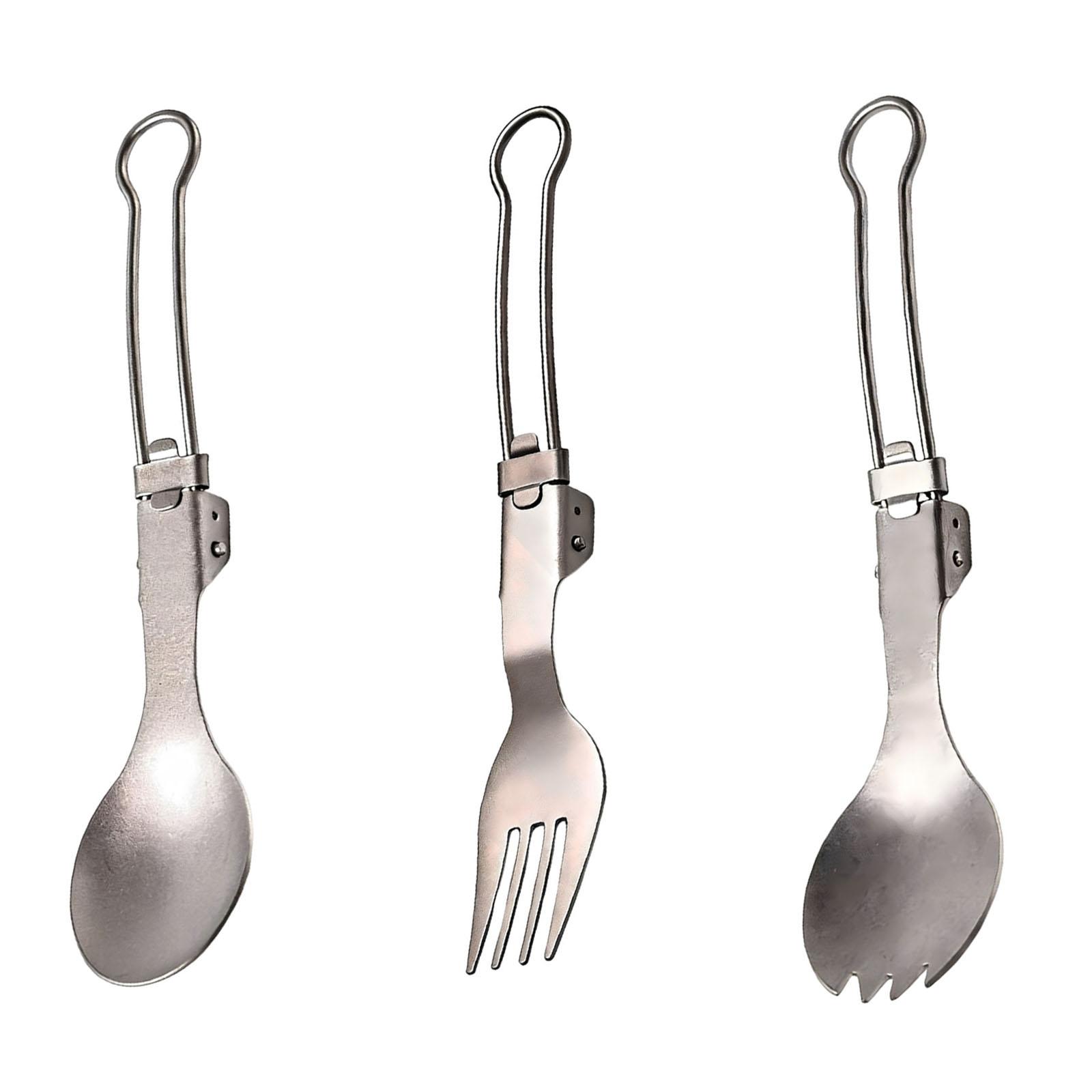 Titanium Foldable Cutlery Set Ultralight Pure Titanium Spork Set High Temperature Resistant for Camping Hiking Picnic Travel