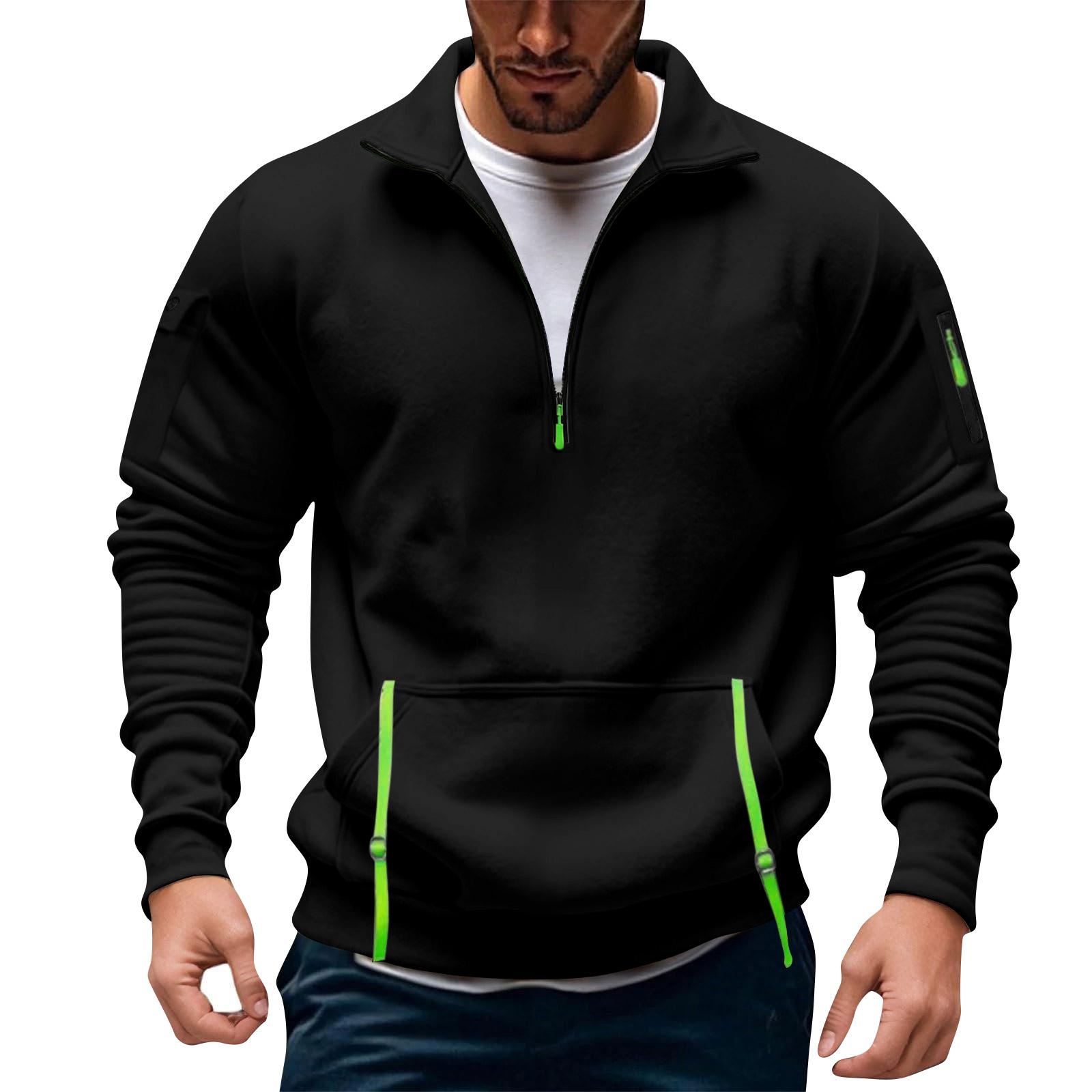 

Мужской однотонный свитшот со стойкой, на молнии до середины, с несколькими карманами, пуловер, спортивный, повседневный, без капюшона L чёрный