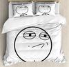 Humor Decor Queen Size Duvet Cover Cartoon Style Troll Face Guy with Popular Artful Facial Expression Soft Polyester Bedding Set