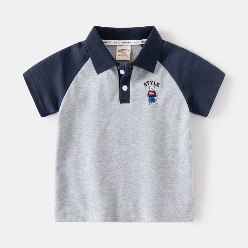 Summer Children's Clothing Boys' Collared Short-Sleeve T-Shirt Boys' Raglan Sleeve Polo Shirt Children's Half-Sleeve Bear Top Thin Style