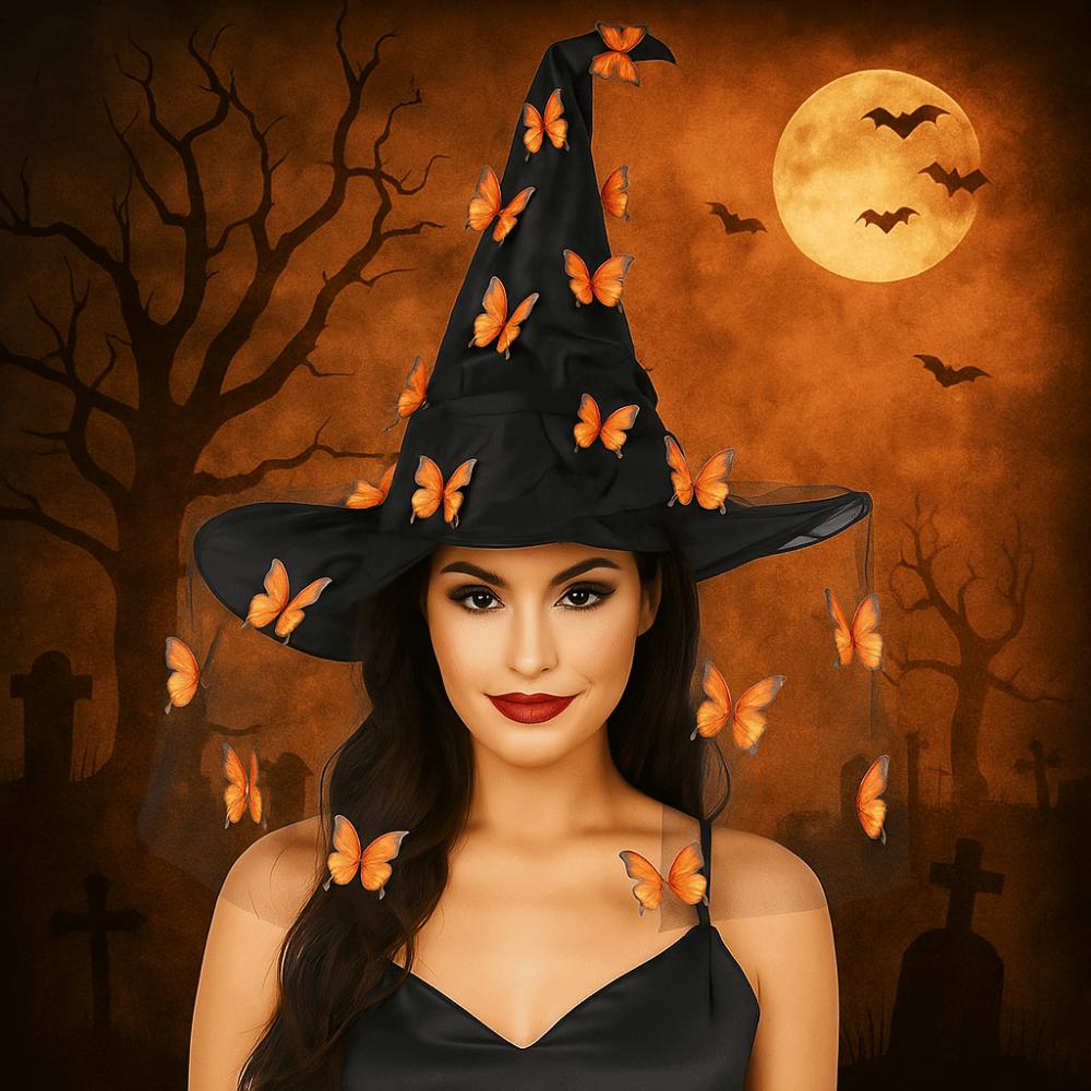 Funny Butterfly Wizard Cap Colorful Halloween Cap with Veil Halloween Witch Hat  Masquerade