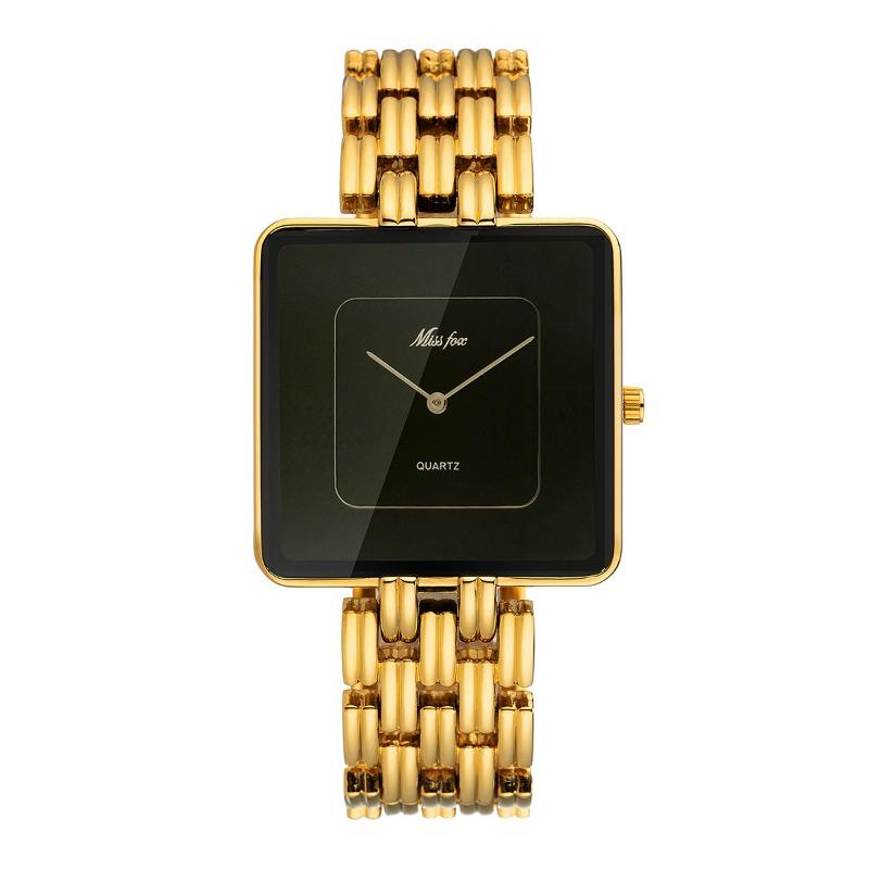 MISSFOX Uhr, Mittlerer Osten Mode einfache gold-schwarze quadratische Quarz Damenuhr