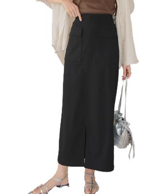 Kobe Lettuce Stretch Tight Maxi Long Black Skirt, Cargo-Style Skirt, Length, Length, Casual, Stretchy, [M4077] L, Maxi,