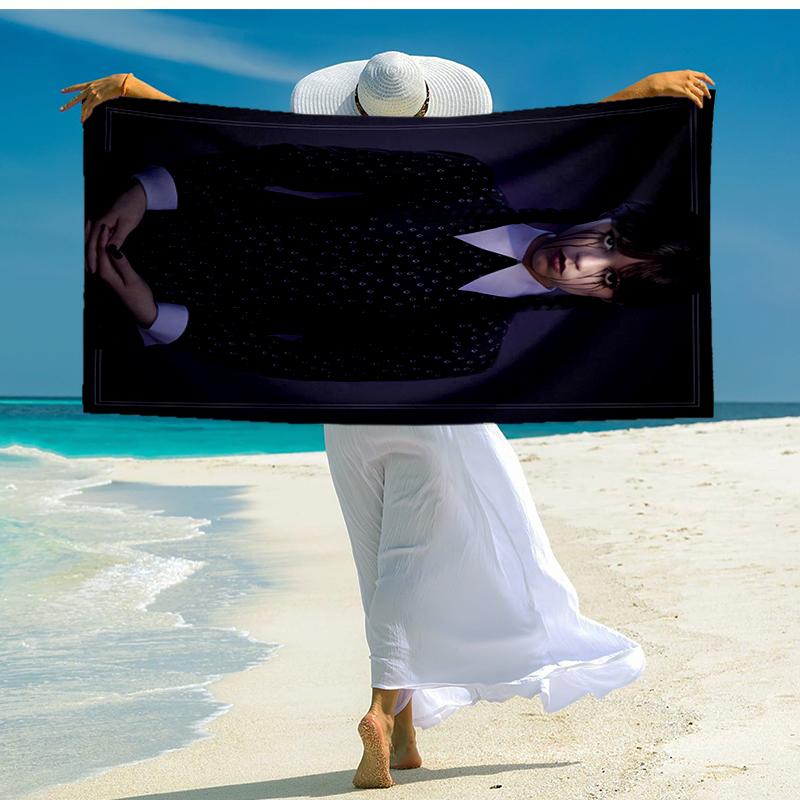 Ultra-Soft Beach Towel with Wednesday Theme,Ideal for Pool - Camping, Diving - Perfect Travel Essential, Vibrant Beach Towel.