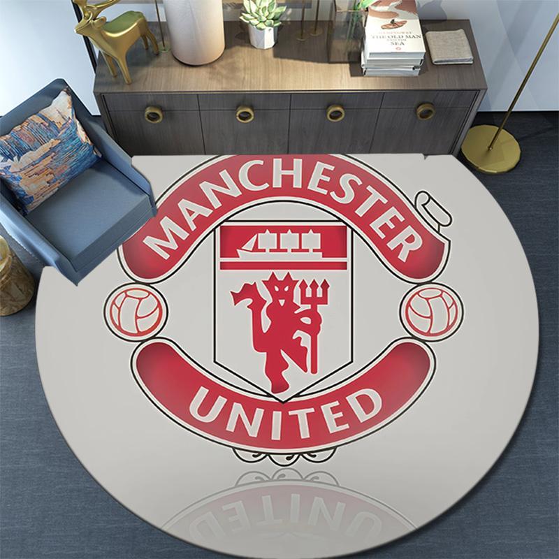 Manchester United Football Club Round Area Rug,Carpet Rug for Living Room Bedroom Sofa Playroom Decor,Non-slip Floor Mat