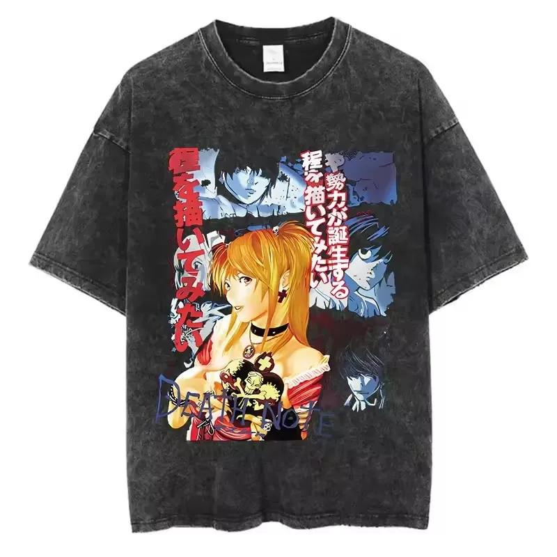Death Anime Washed Short Sleeved Round Neck Y2k Tshirt Men Clothing New In Top Tees Mens T-Shirt Camisetas Fashion