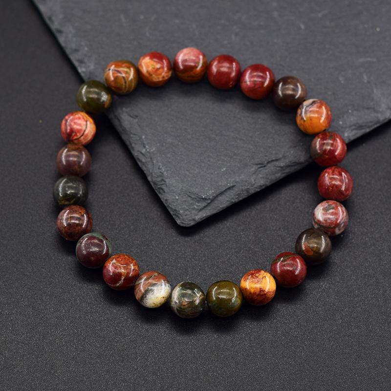 Natürliche Rote Picasso-Jaspis-Steine Perlen Elastisches Armband Männer Frauen Runde Rote Kiefernperlen Schmuck Heilkristall Jade Armreif Geschenk