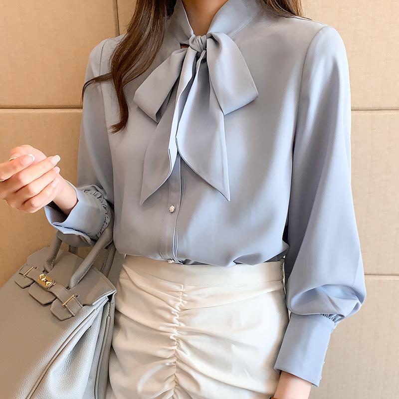

Arrival Shirt Womens Blouse Vintage Work Casual Tops Chiffon Blouse Bow Elegant Loose Women Business Shirts XS