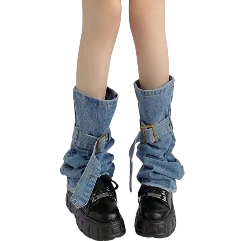 Meias Lolitas Longas para Pernas Femininas Polainas Largas Harajuku Punk Jeans Meias de Bota Moda Meias para Tornozelo Presentes