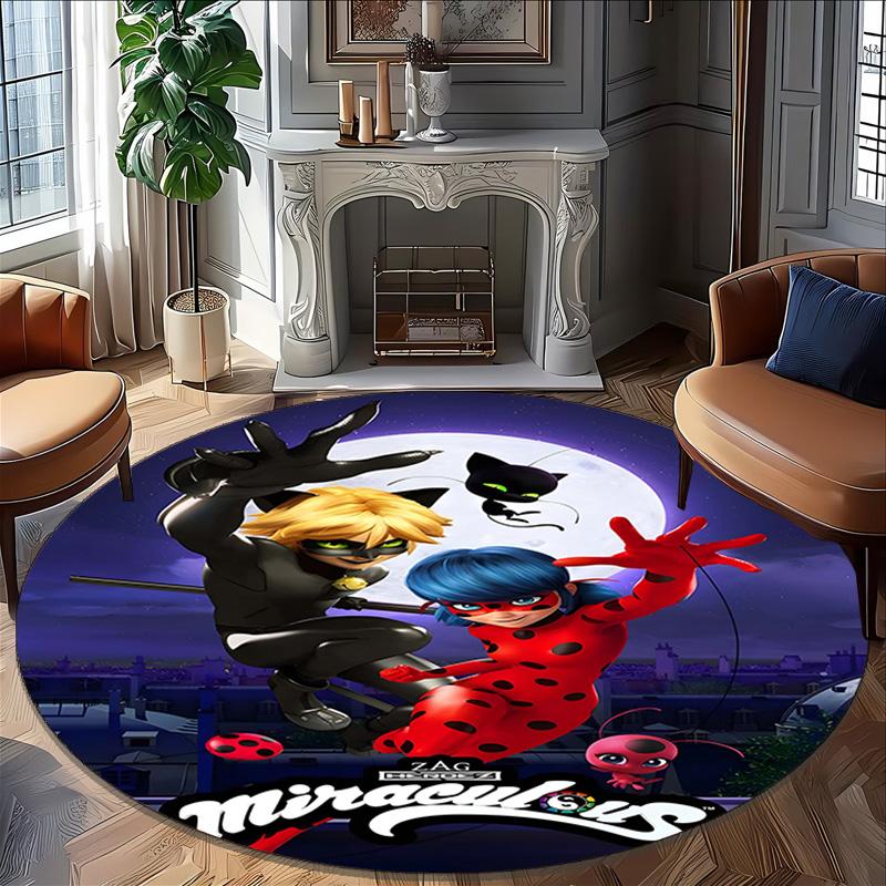 1pc Ladybug (2) Print Round Carpet Chair Round Carpet Suitable for Bedroom Living Room Home Decorative Carpet